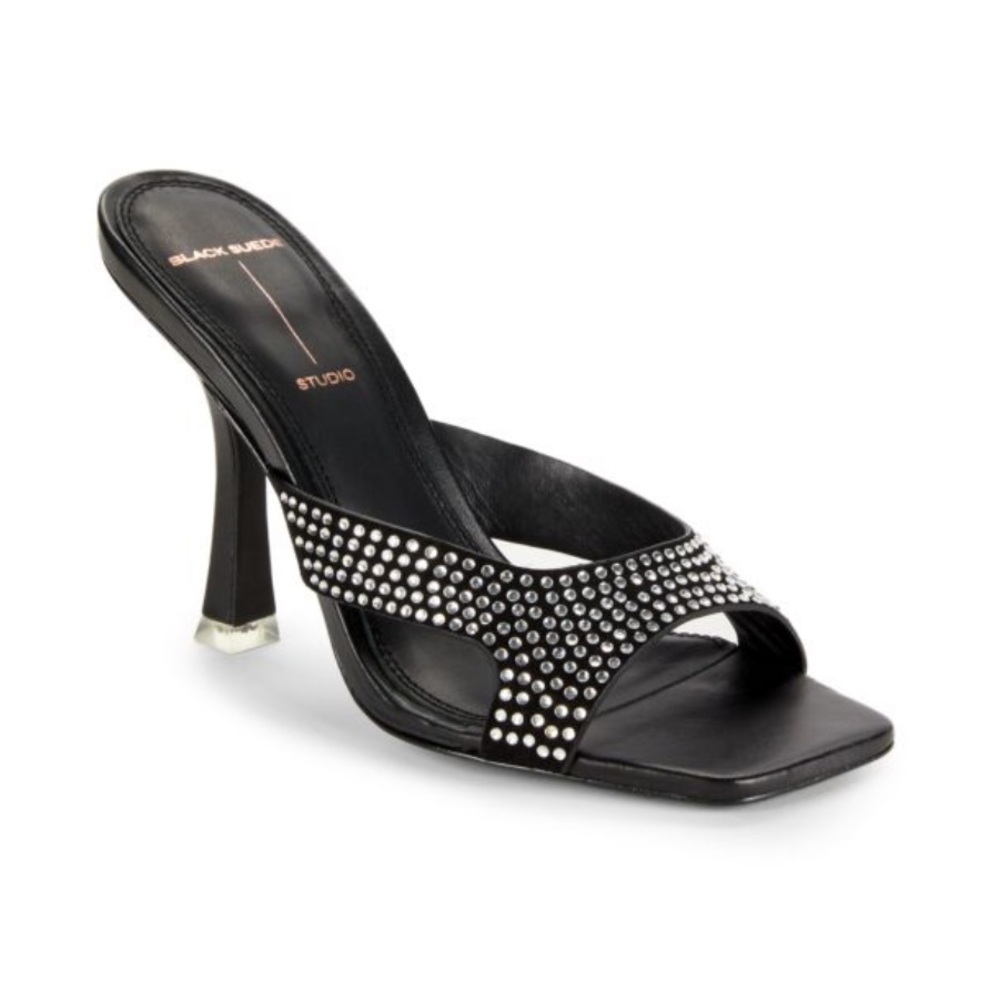 BLACK SUEDE STUDIO Black Charlie Embellished Leather Sandals Size 5.5 EU 35.5
